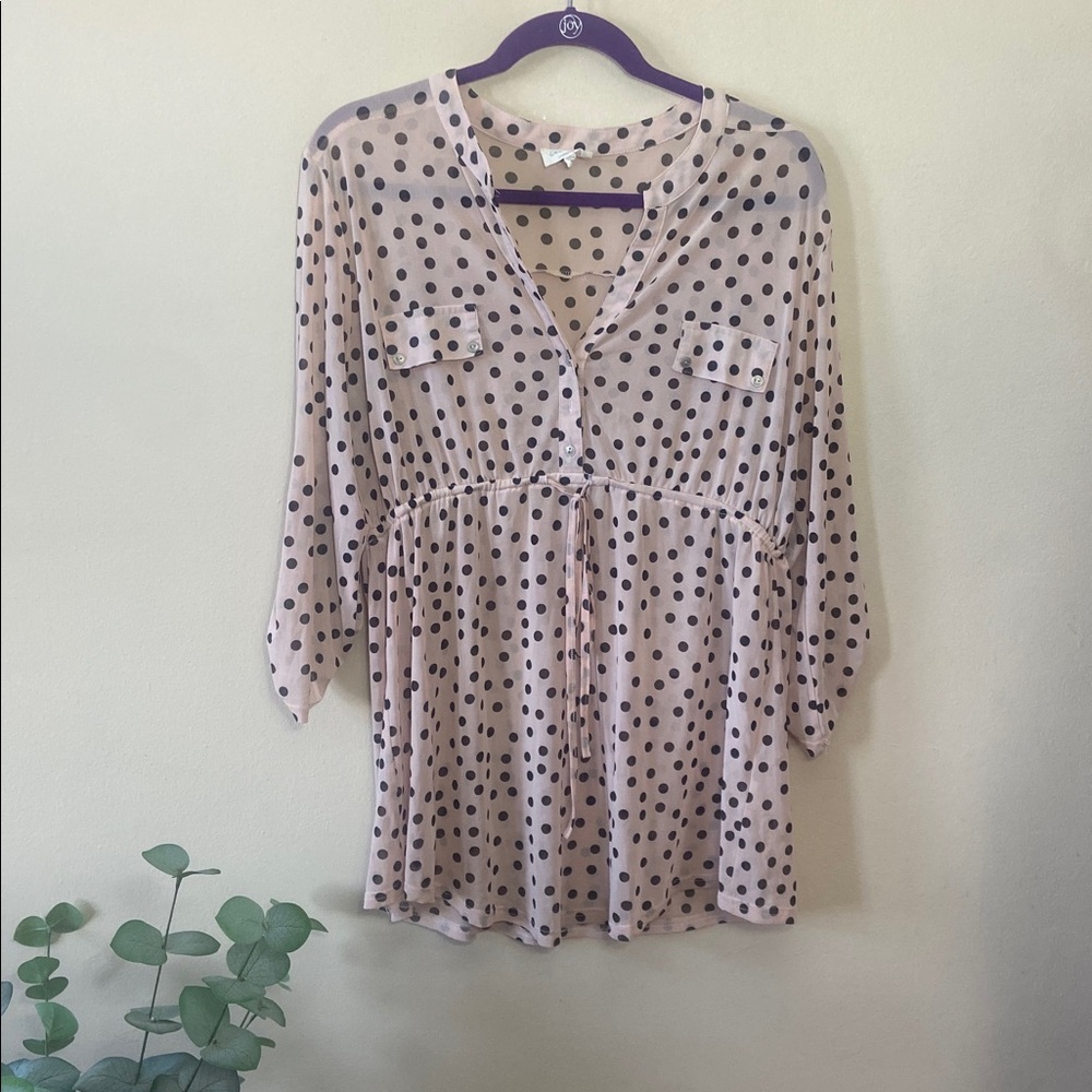 Siren Lily Pink Polka Dot Peasant Blouse
